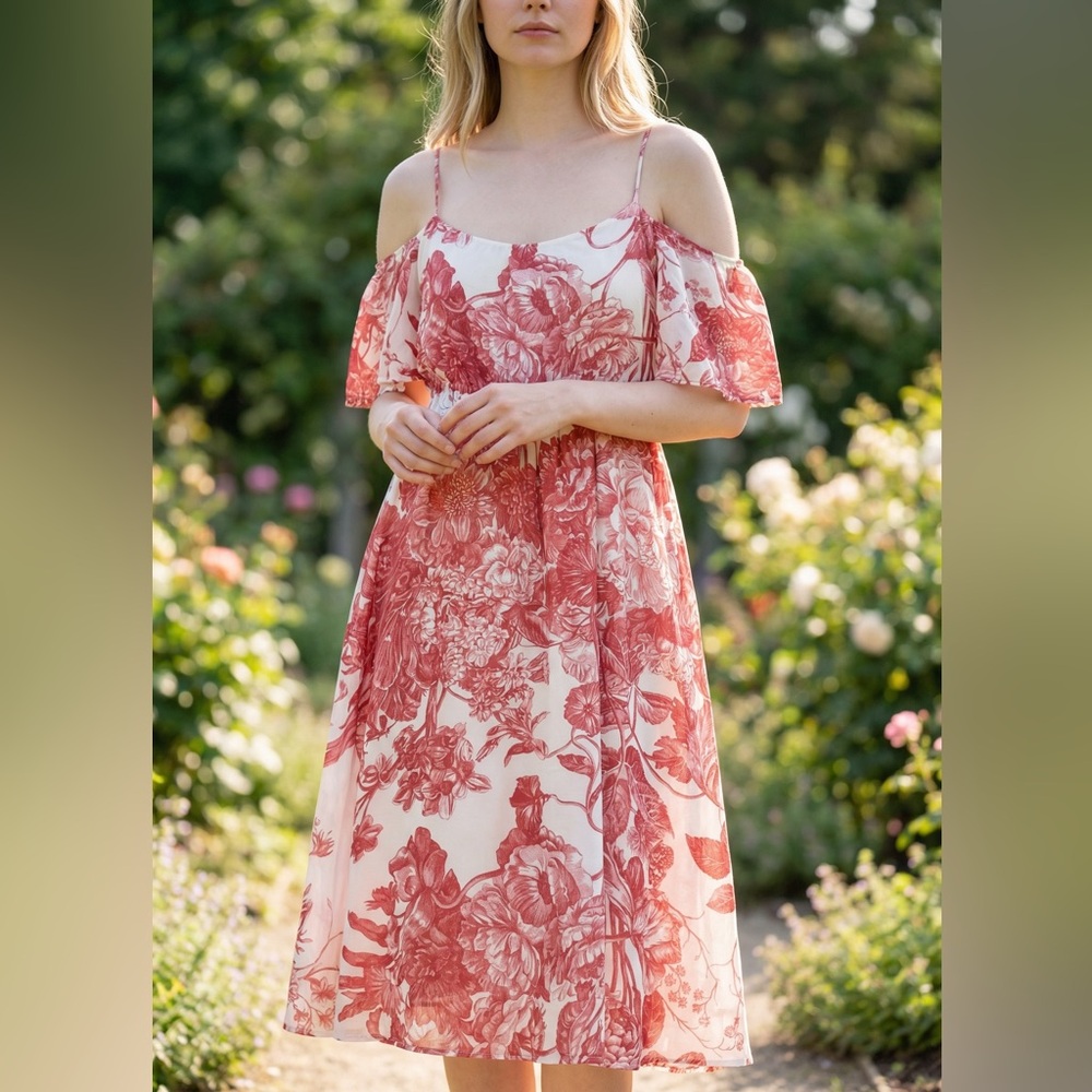 LOFT Rose Floral One-Shoulder Midi Dress LIKE NEW CONDITION PETITE SMALL